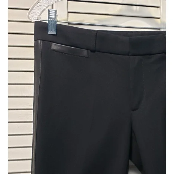 Banana Republic Sloan Fit Pants Women's 6 Black Faux Leather Stripe Down‎ Leg - Picture 2 of 13